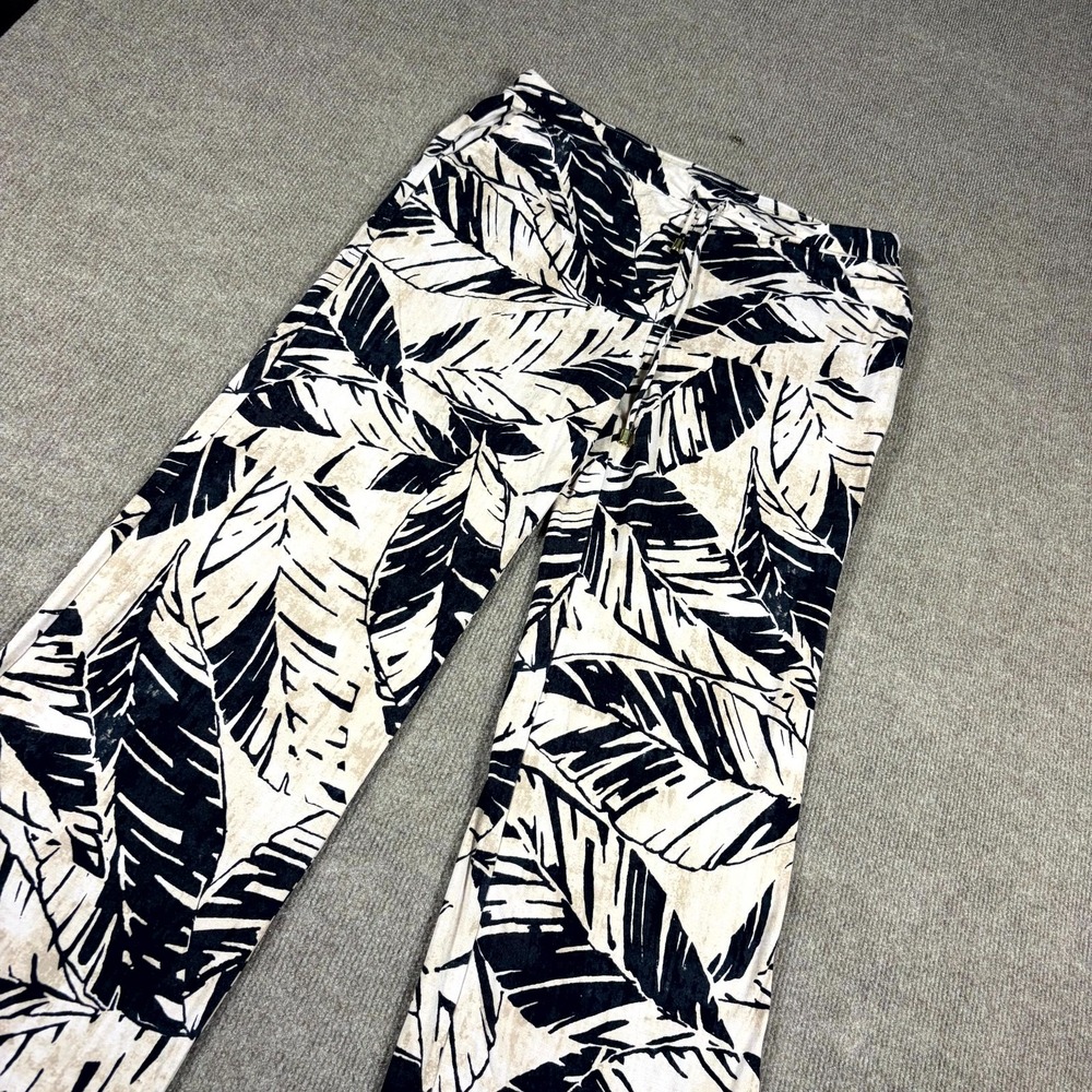 Zenergy By Chico's Pants Womens 1 White Black Leaf Print Wide Leg Drawstring